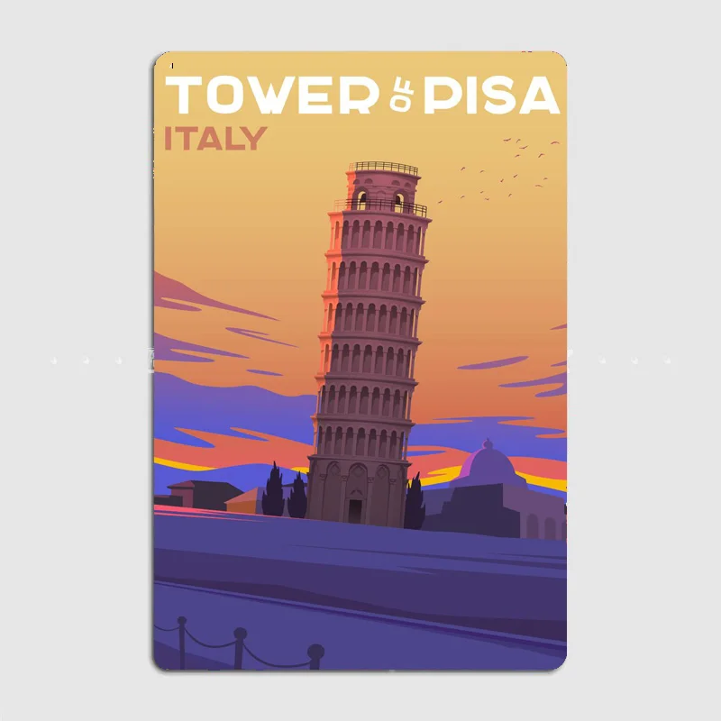 Travel Tower of Pisa Travel Scenic Spot Retro Poster Metal Sign Mural Plates Club Tin Home Decor Room Decoration Wall Decor