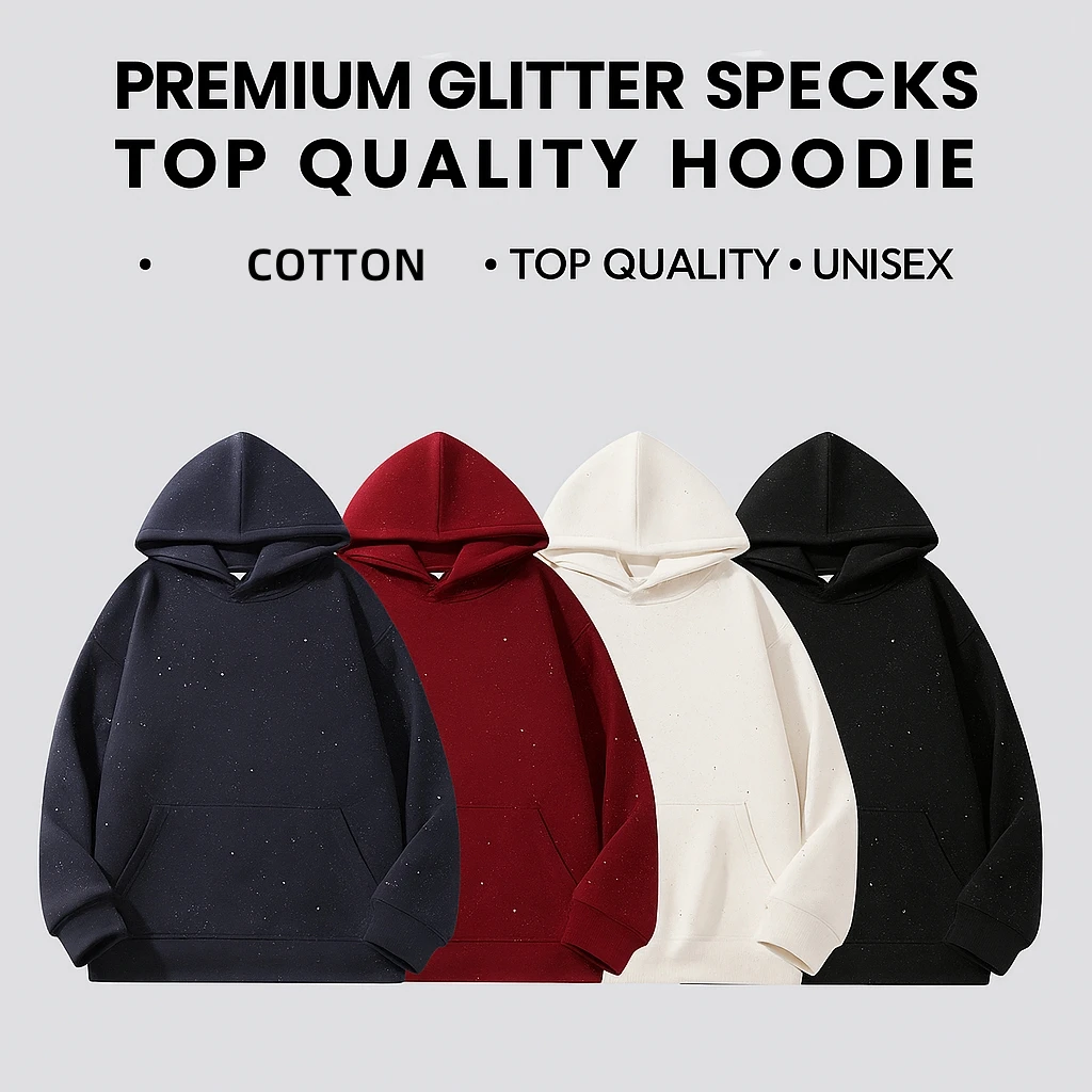 

Unisex Glitter Speck Hoodie Cotton Oversized Streetwear Pullover Sweatshirt Top Quality Casual Sparkle Hooded Jumper