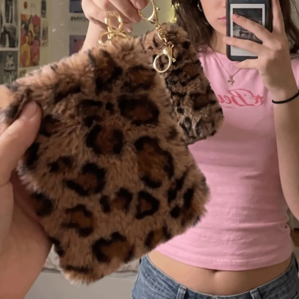 Furry Leopard Print Coin Purse Soft Multi-Card Slot Short Card Holder Large Capacity Travel Organizer Zipper Wallet Student