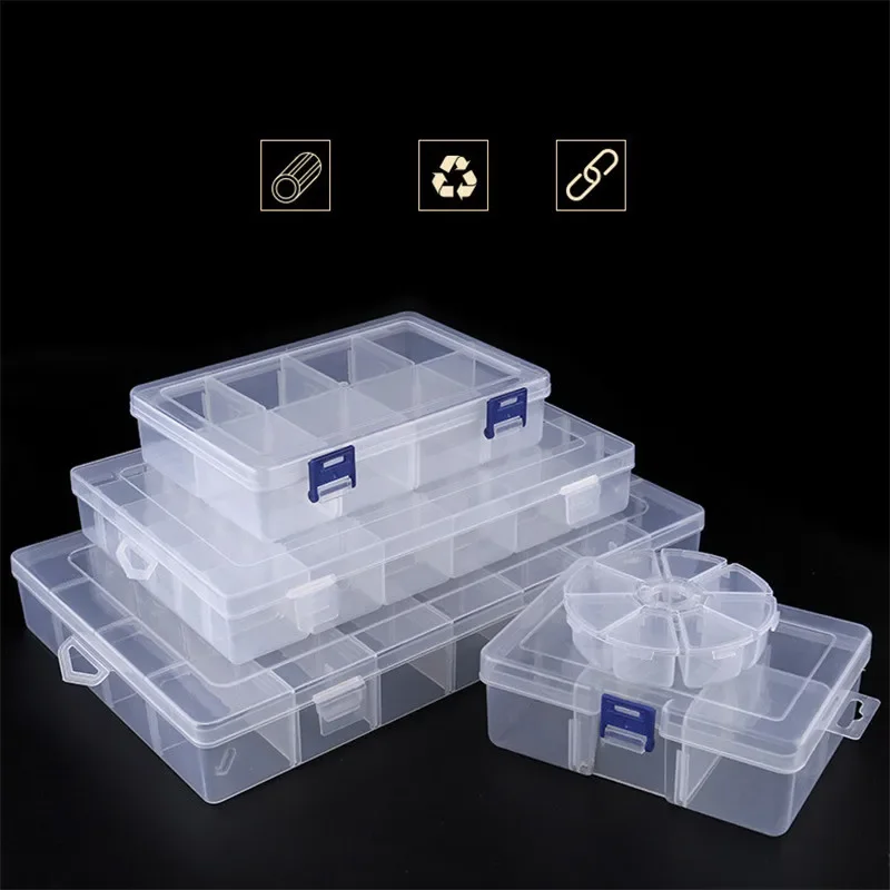 Adjustable or Fixed 2-36 Grids PP Plastic Transparent Rectangular Storage Box Jewelry Earring Bead Screw Holder Case Organizers