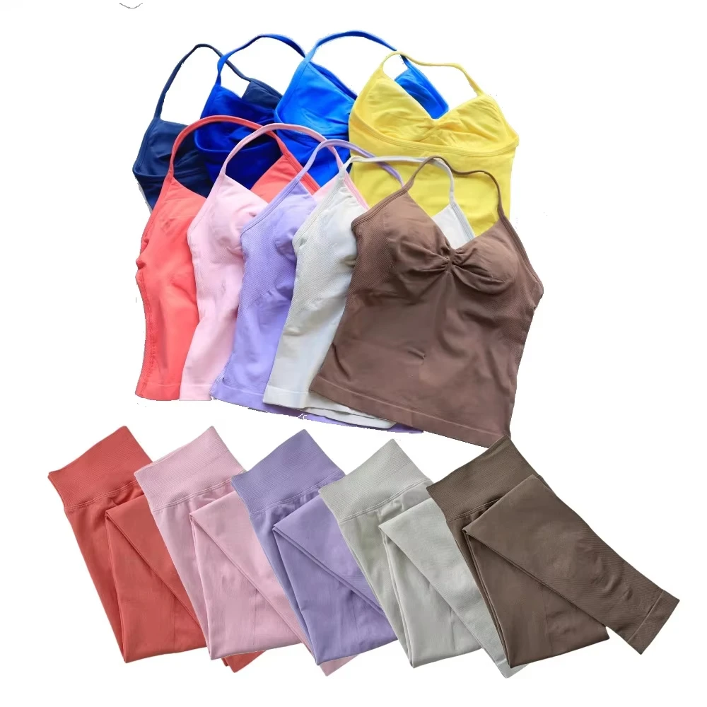 

Women's 2-piece Solid Color Neck Vest Yoga Trousers Suitable for Women's Yoga Pilates Training Fitness