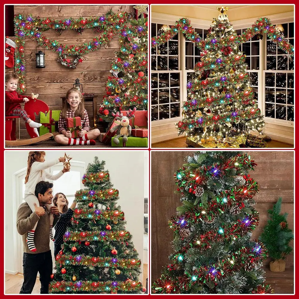 1pc 16 Ft Christmas Tinsel Garland Shinny With Led Lights Tree Thick Hanging Decorations For Xmas Party Indoor W7w7