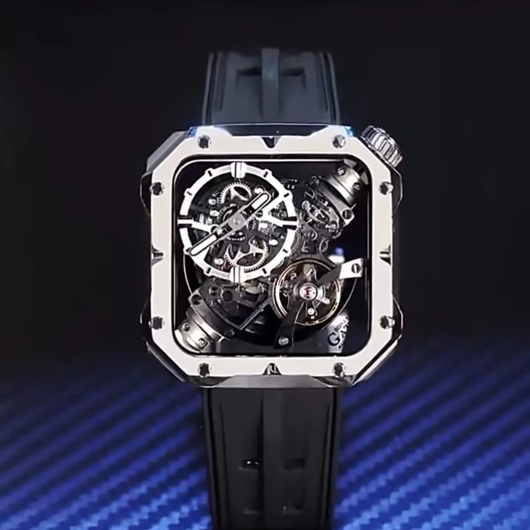 BONEST GATTI Men Automatic Watch 42mm Square Mechanical Wristwatch 50M Waterproof Sapphire Mirror Luminous Skeleton Dial