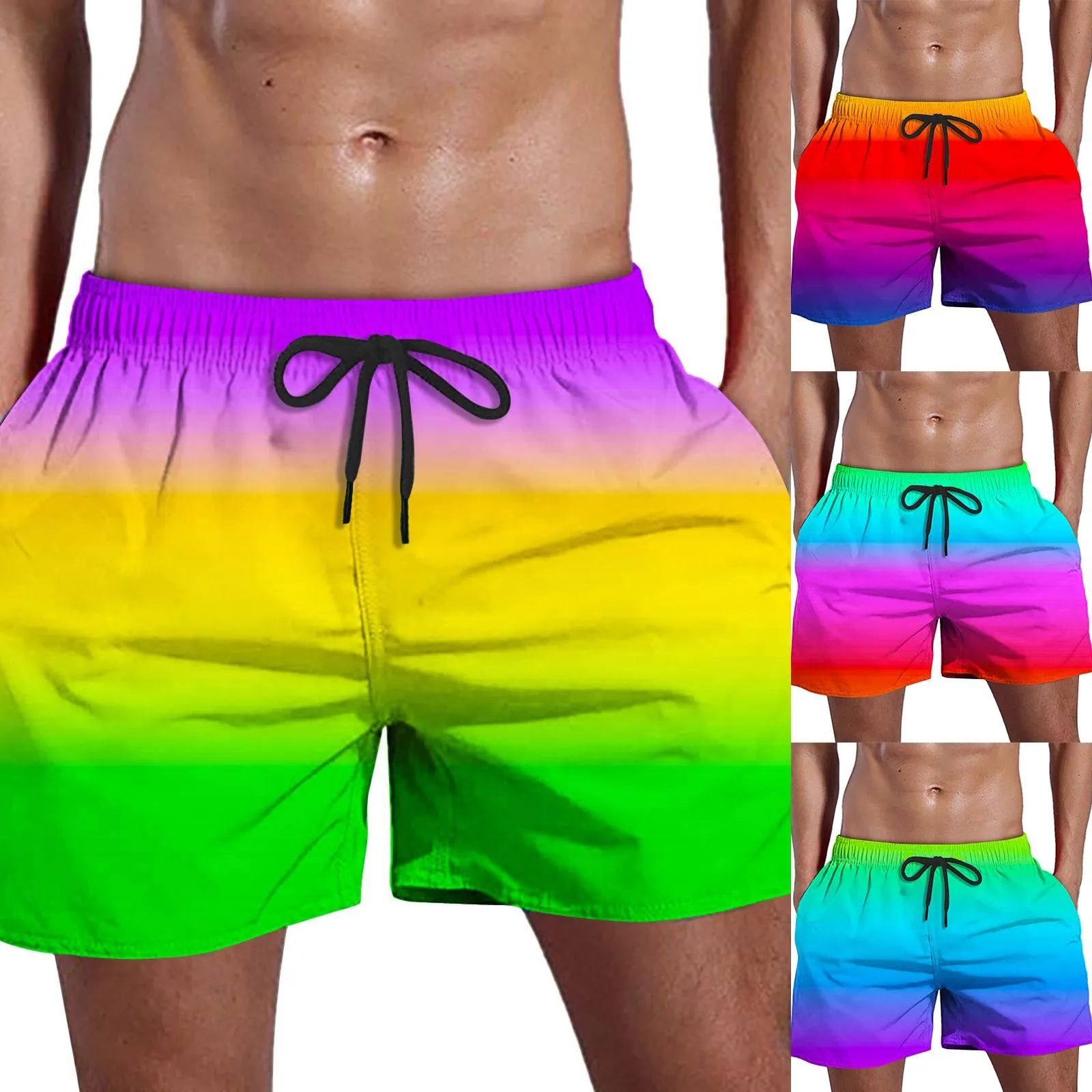 Men'S Large Size Shorts Summer Daily Casual Swim Trunks Classic Quick Dry Loose Gradient Print Beach Shorts With Pockets