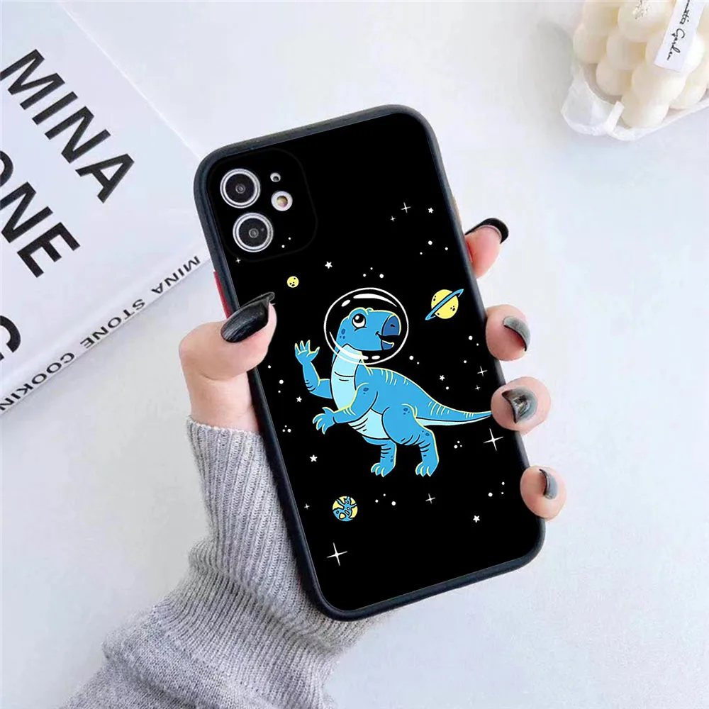 Cases For iPhone 16 15 14 7 8 Plus 13 12 11 Pro Max XS X 16P XR SE Cute Dinosaur Cartoon Frosted Translucent Fundas Phone Case