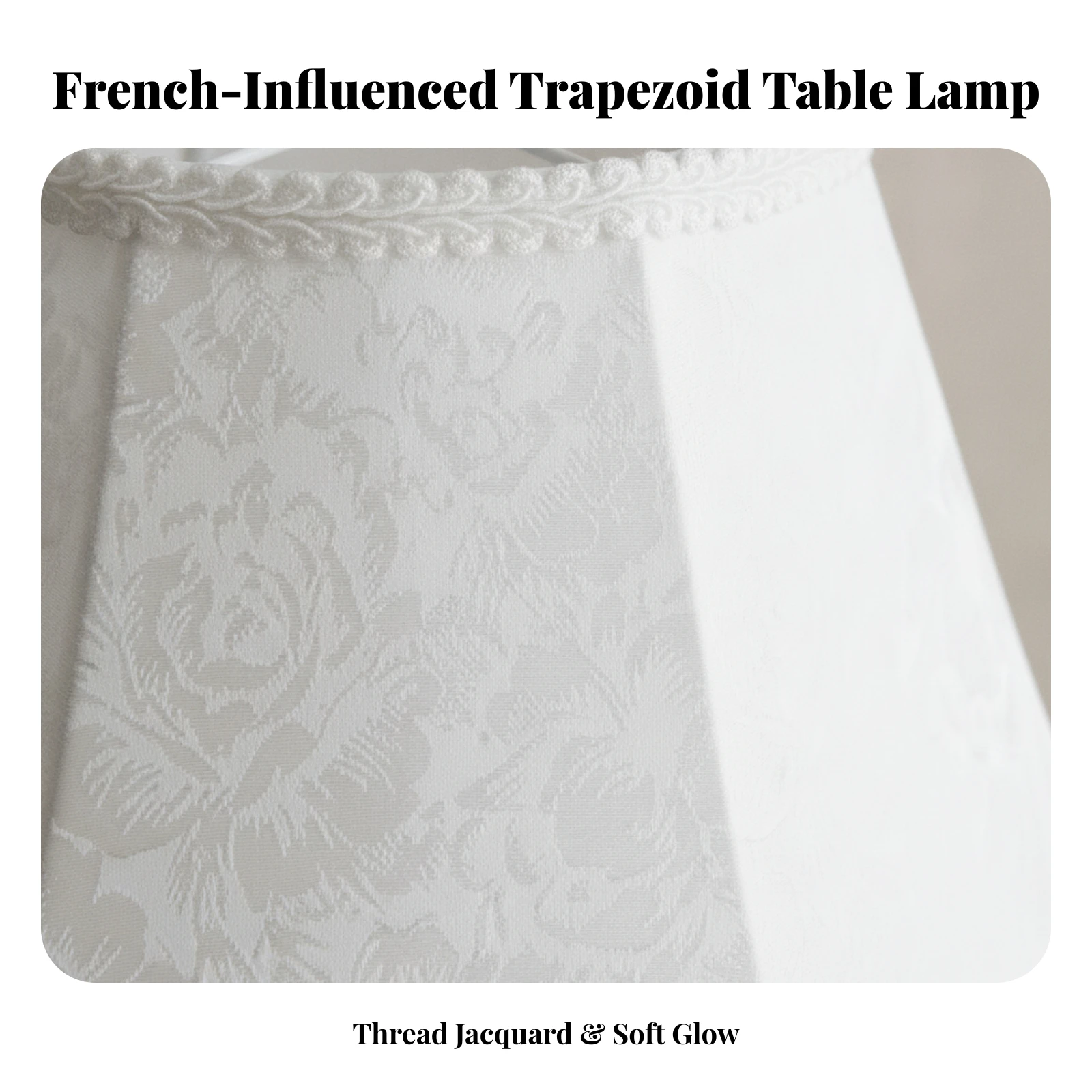 Damask-Patterned Lampshade with Trim Replacement White Cloth Lampshade with Fringe Scalloped Lamp Shade with Fringe Trim
