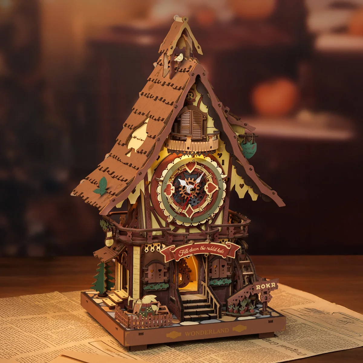 Robotime ROKR – horloge coucou mécanique 3D, Puzzle en bois, horloge murale pré-colorée, Kits de blocs de construction, décoration de maison, beau Design