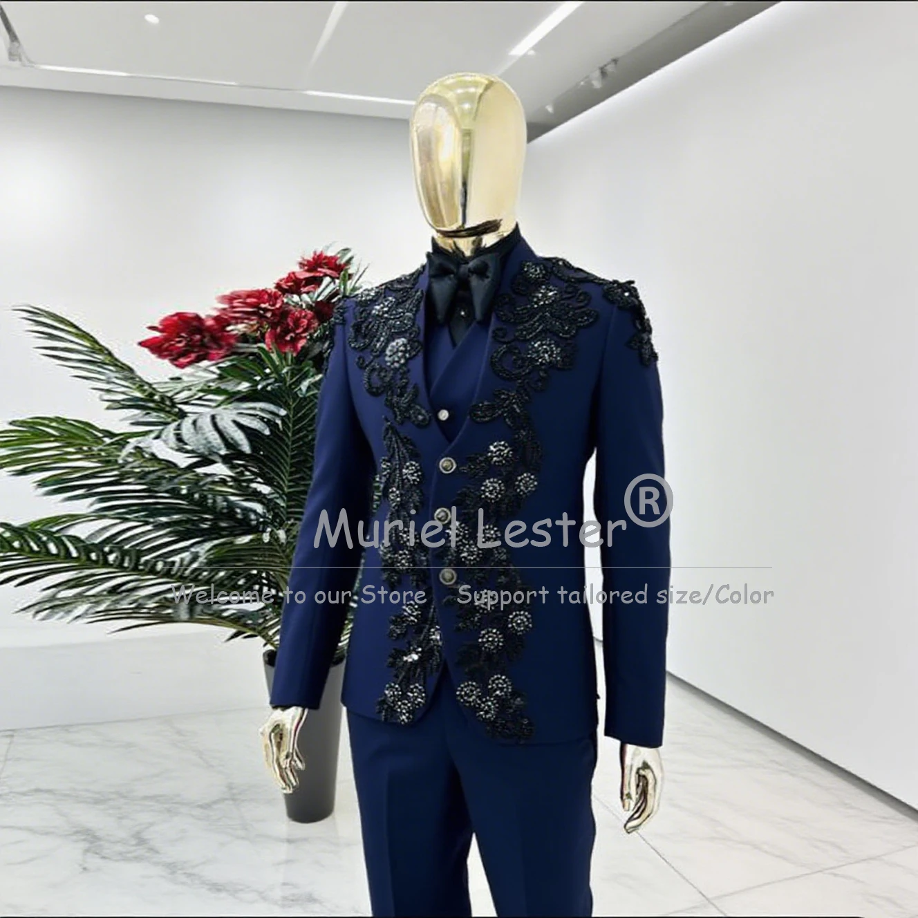 Exclusive Crystals Beaded Appliques Wedding Suits For Men 3 Pieces Sets Customized Single Breasted Groom Blazers terno masculino