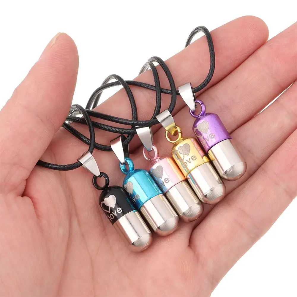 Openable Keepsake Jewelry Leather Chain Wishing Bottle Pendant Perfume Vial LOVE Capsule Necklace Mini Pill Case