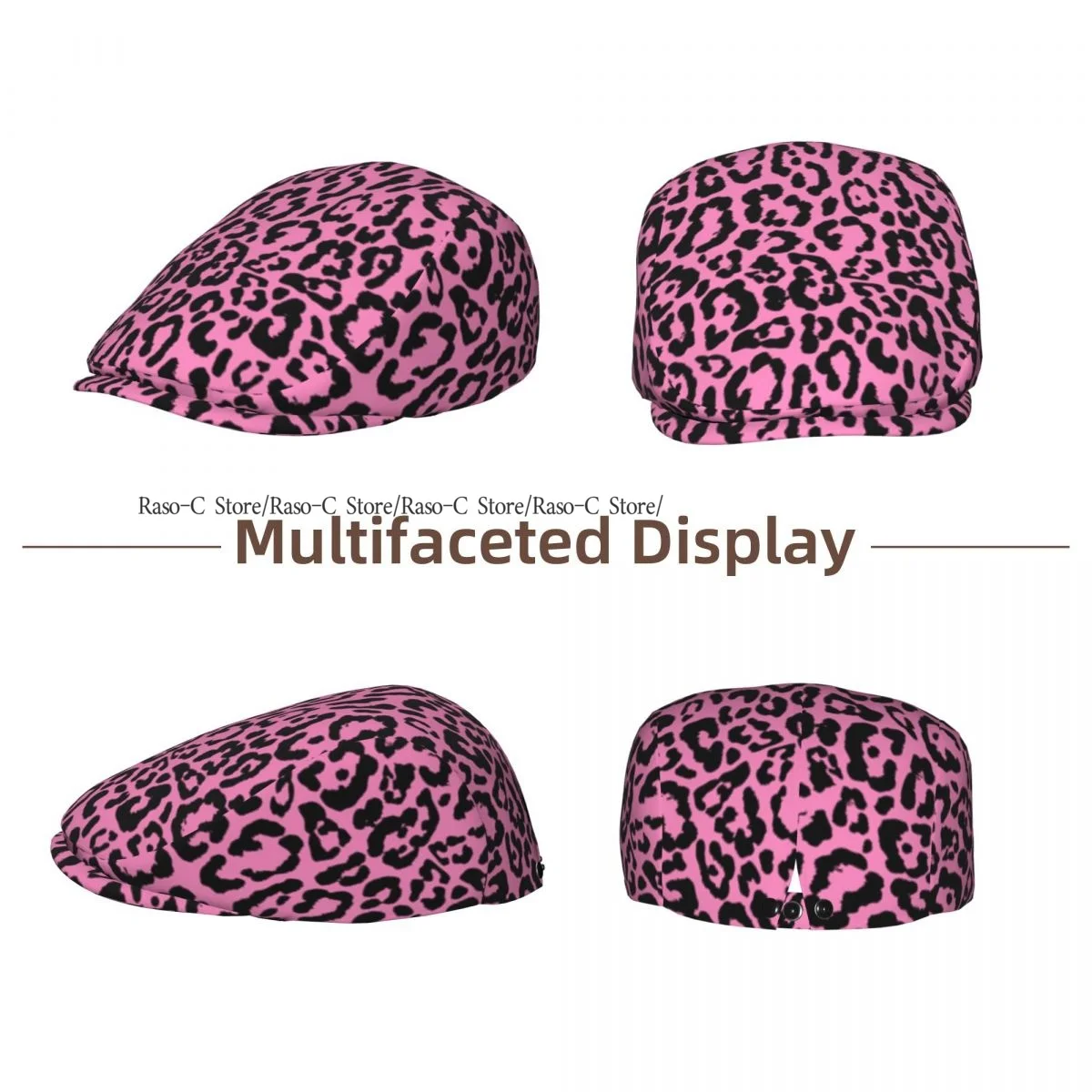 Unisex Adult Forward Peaked Cap Pink Leopard Background Newsboy Flat Cap Casual Streetwear Ivy Driving Hat
