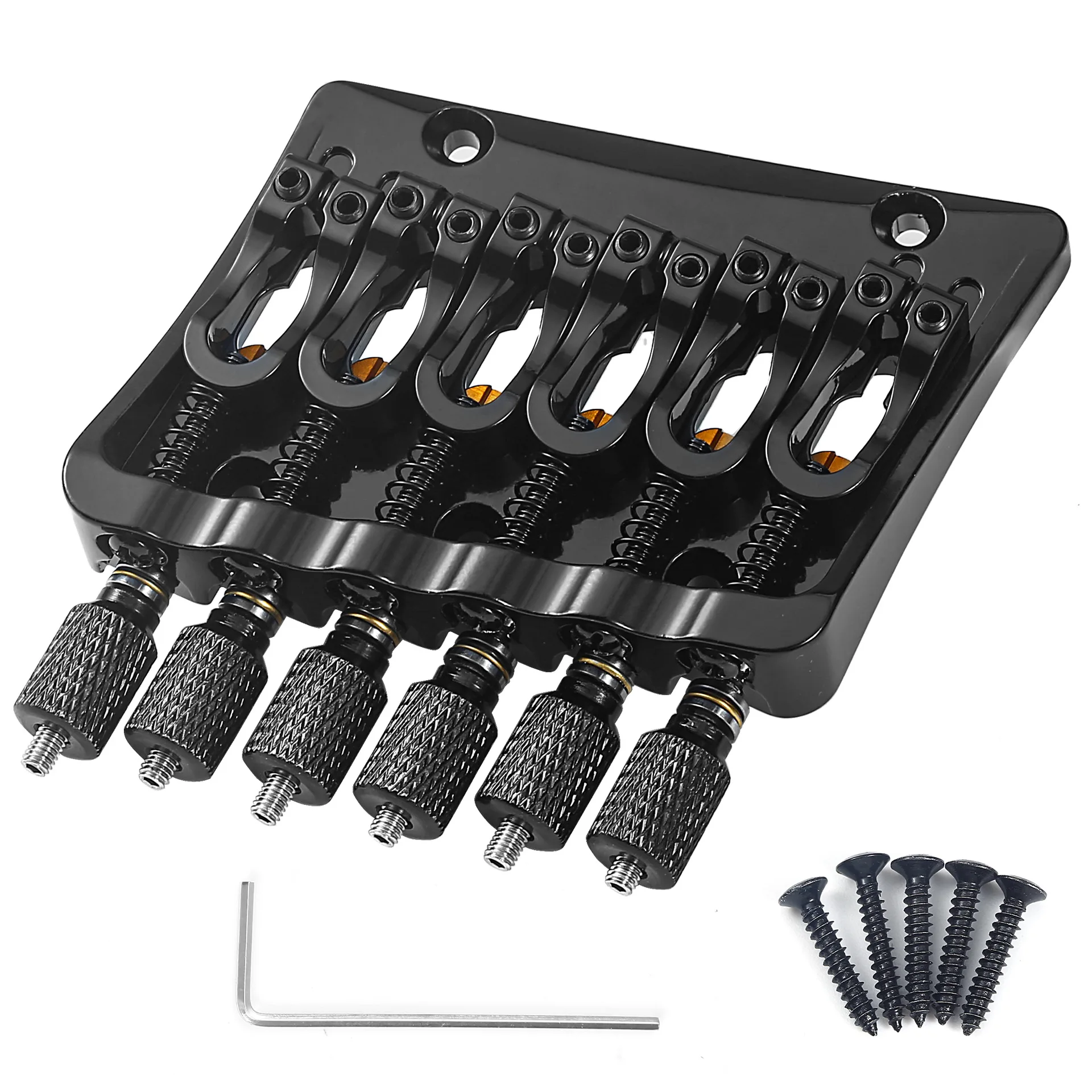 Zinc Alloy Fixed Bridge for 6-String Headless Guitar, Tailpiece Bridge System with String Ferrules