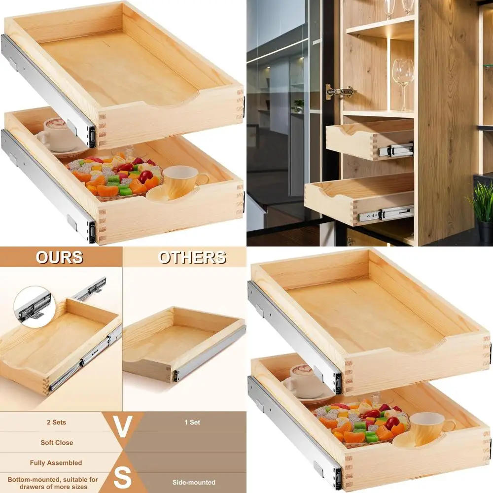 

Wood Pull-out Drawer Organizer for Kitchen Cabinets, 12 x 21 x 3, Gentle Close, Wood Color