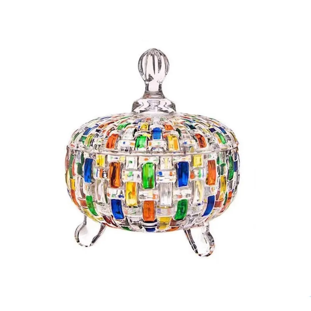 Elegant Glass European Style Candy Jar Colorful with Lid Snack Jar Dust-proof Fruit Bowl Nut