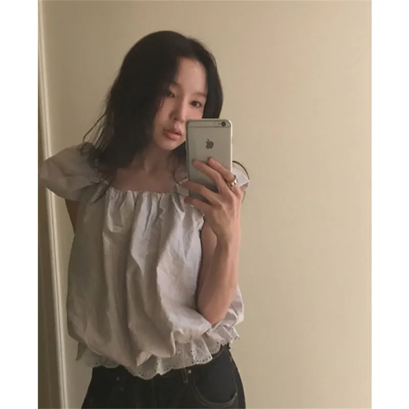 

Шикарная антивозрастная летняя детская соуска Dongdaemun 25, милая плиссированная шапочка Sve irt, женская модная милая свободная посадка ort S...