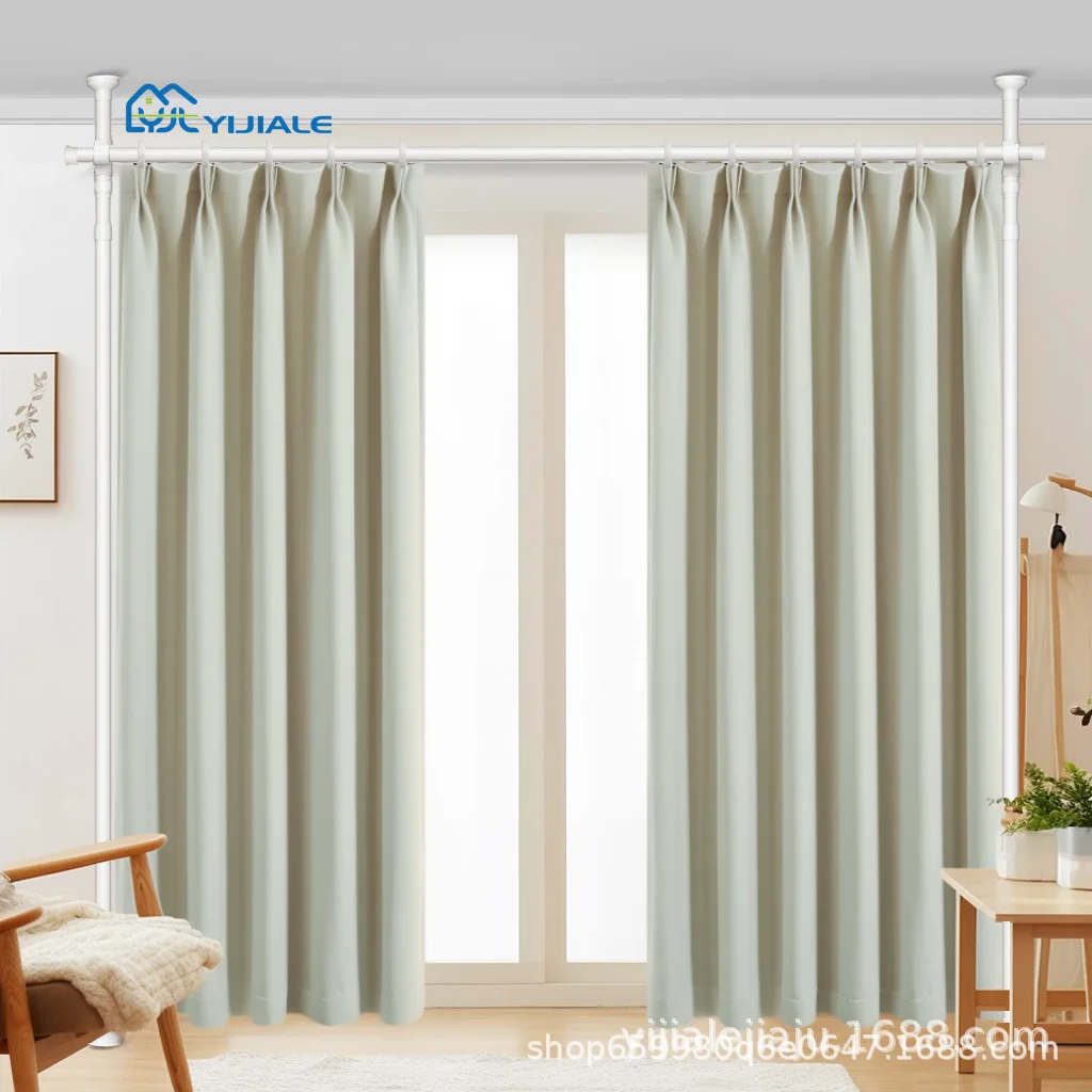 Tension Rod Room Divider No-Drill Extendable Curtain Freestanding Space Partition Adjustable Vertical Pole Bedroom Privacy