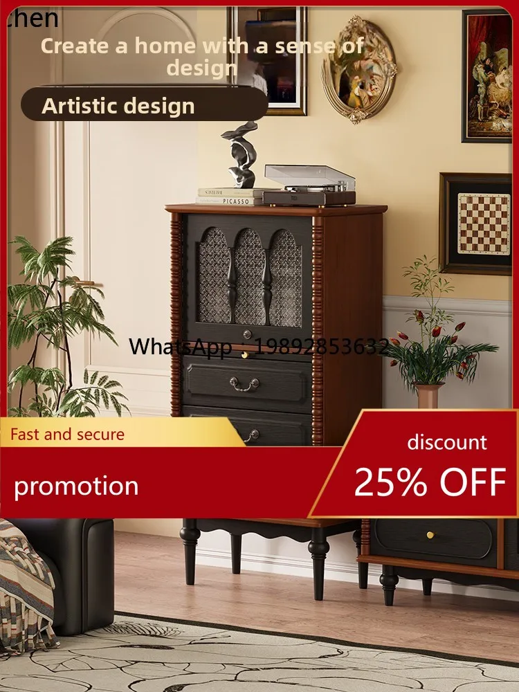 

YFY Solid Wood Side Cabinet Small Household Light Luxury Drawer Living Room Storage Display Sideboard