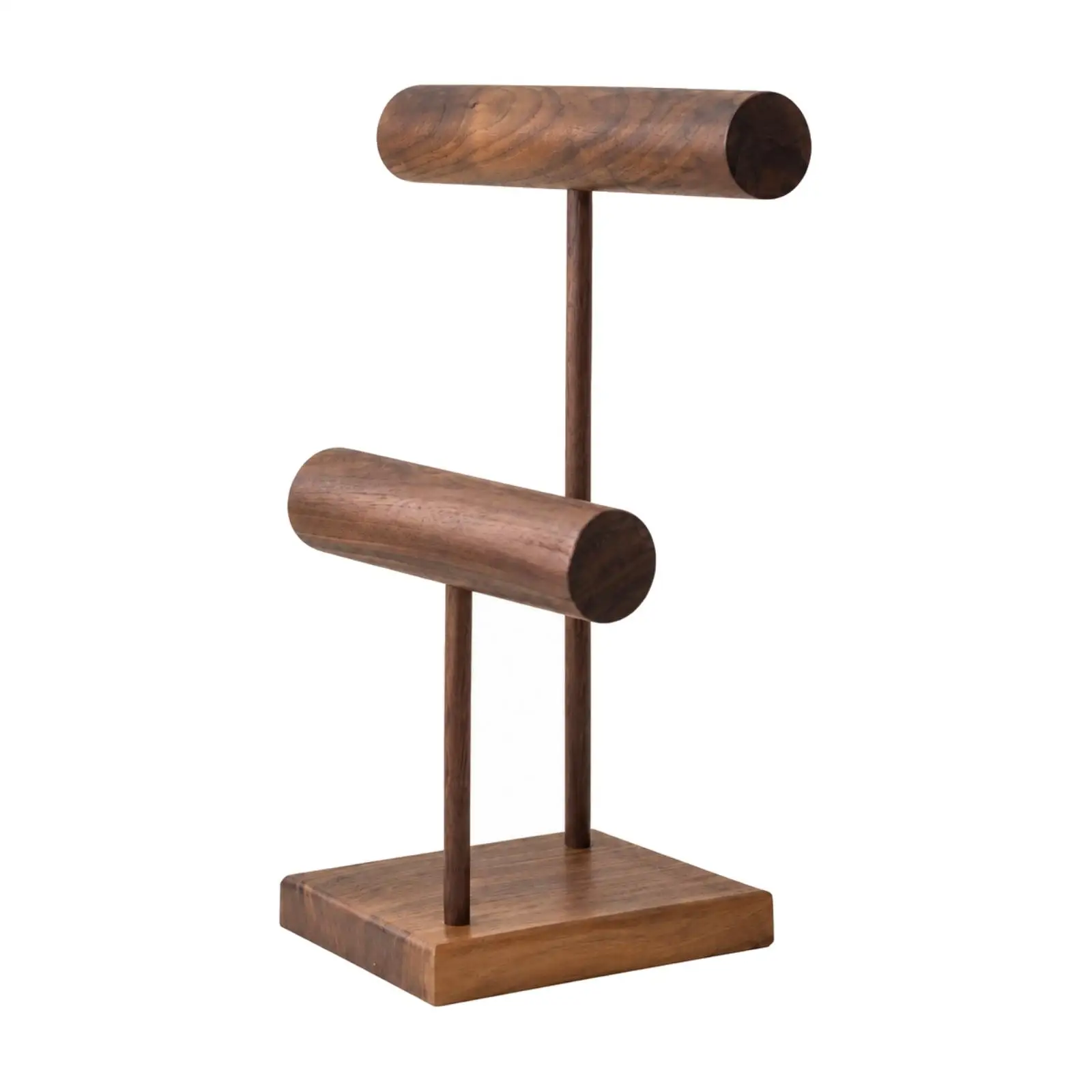 Walnut Jewelry Display Stand Natural Wood Grain Jewelry Stand with Hanging Rods Bracelet and Necklace Hanger Holder Stable