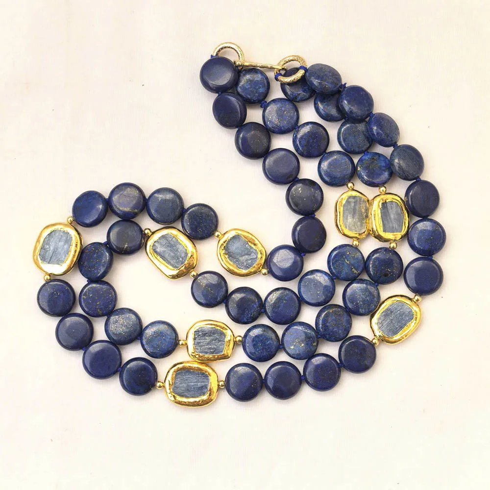 MTC·STAR 2Row 19'' 14mm Blue Coin Lapis-Lazuli Blue Ceystal Necklace (Z13571)
