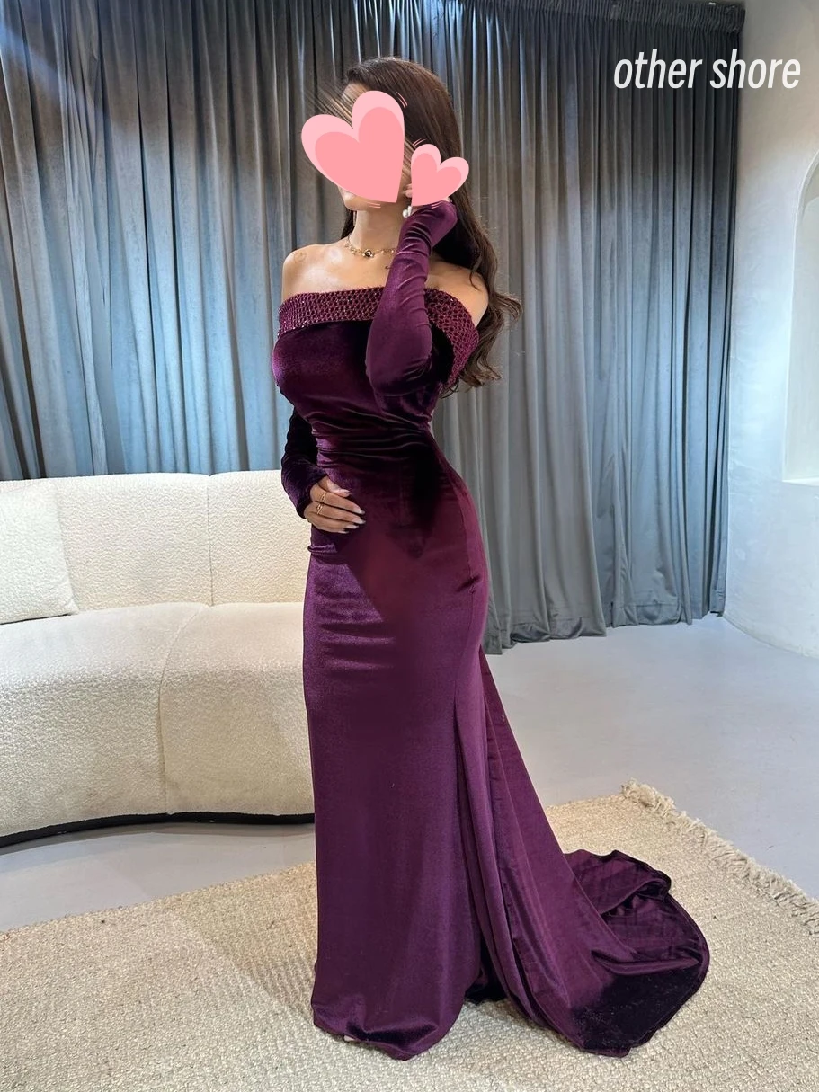 Other Shore Elegant Vintage Sexy Sweet Purple Mermaid Boat Neck Customize Formal Occasion Prom Dress Evening Party Gowns