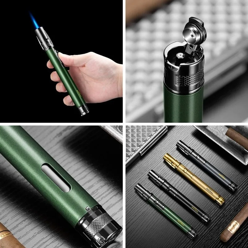 Multi-function Blue Flame Cigar Lighter with Punch Cutter, Draw Tool & Stand, Portable Jet Torch Lighter for