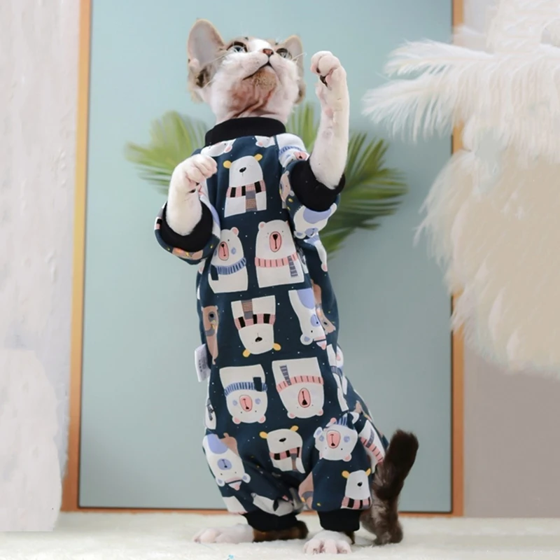 Bawełna Sfinks Pet Cat Clothes Cartoon Hoodies For Sphynx Comfortable Kitten Jumpsuit Devon Rex Cute Shirt Spring Autumn Winter