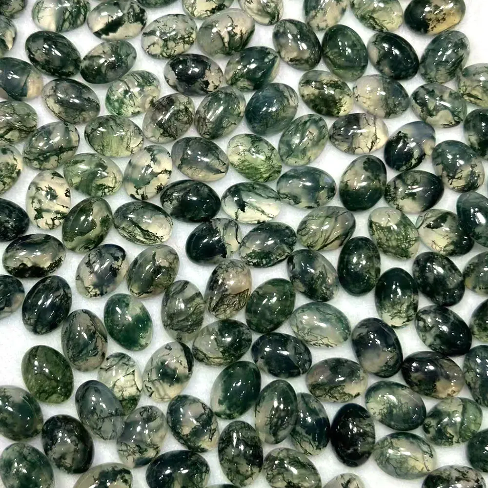 1pc Natural Moss Agate Oval Cabochon Bead Loose Stone Quartz Crystals Healing DIY Jewelry Making for Rings Home Room Decor 14*10