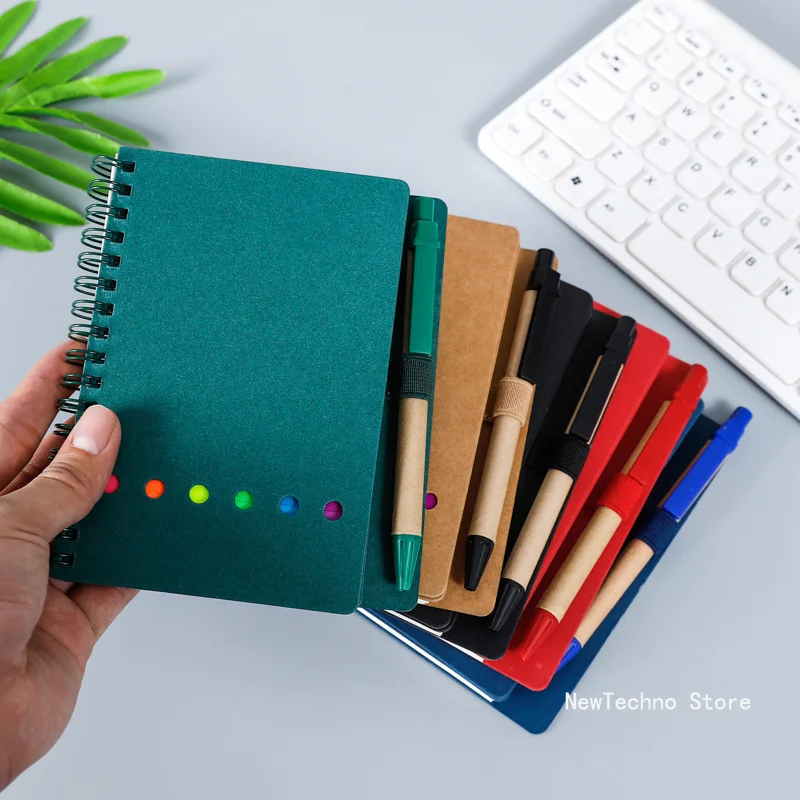 Taccuino a spirale foderato blocco note con copertina In carta Kraft con penna nel supporto note adesive e segnaposto Business Small Notebook