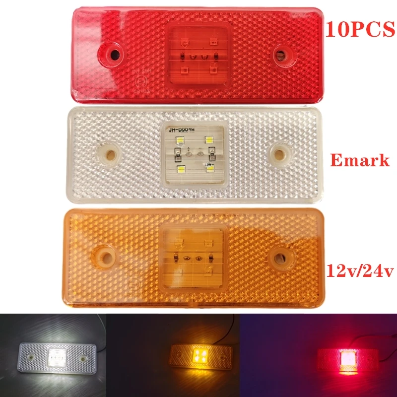 

10X E8 24V 12V Led Reflector lamp truck external light Side Marker Trailer Light Bus lorry 110X40mm Red Amber White Emark