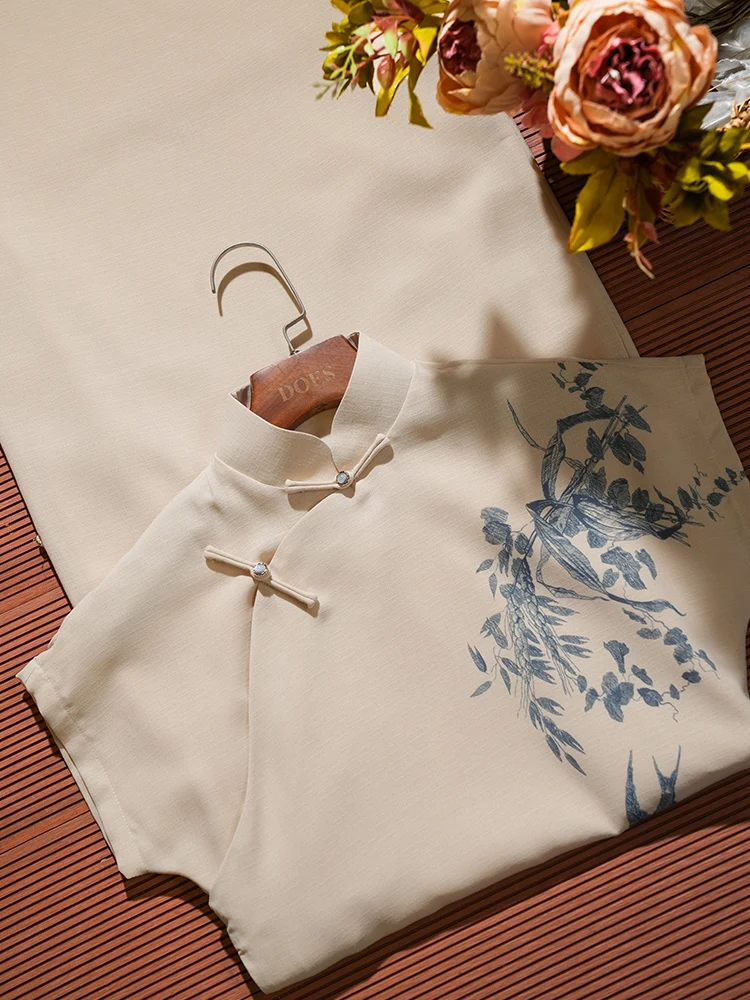 

Новое летнее платье в китайском стиле с цветочным узором, винтажное, легкое, с разрезом, повседневное, с коротким рукавом, длинное