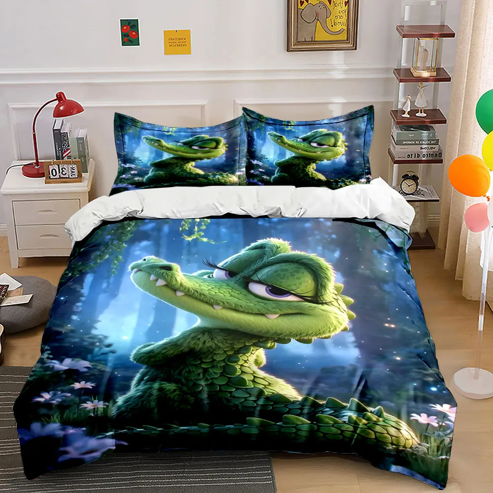 Cute cartoon crocodile in forest cartoon Printed Duvet Cover Set1 Duvet Cover+2 PillowcaseMulti Size Bedroom Bedding Decoration
