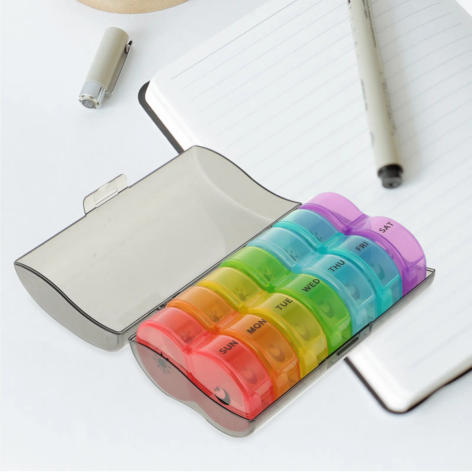

Portable Medicine Organizer Wear-Resistant Case Compact Individual Medicine Holder Travel Storage Box Weekly Pill Container
