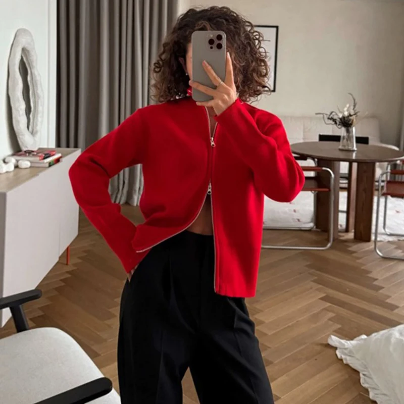 Tornova Damen Reißverschluss Gerippte Strickjacke Langarm Casual Pullover Jacke Elegante Schlanke Trendige Strick-Oberbekleidung 2026 Herbst Neu