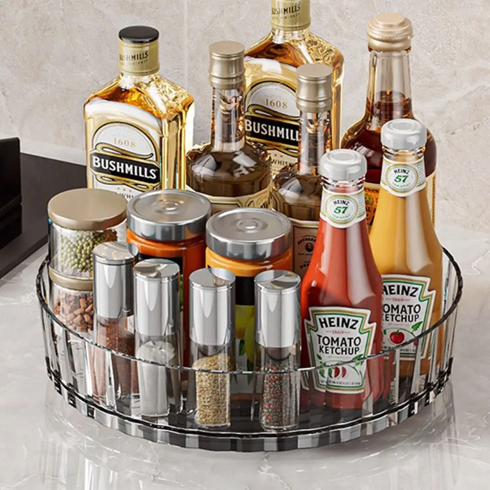 21/27cm 360 Rotating Tray Seasoning Organizer Non Slip Storage Rack with Base Pantry Cabinet Organizer Tray Kitchen