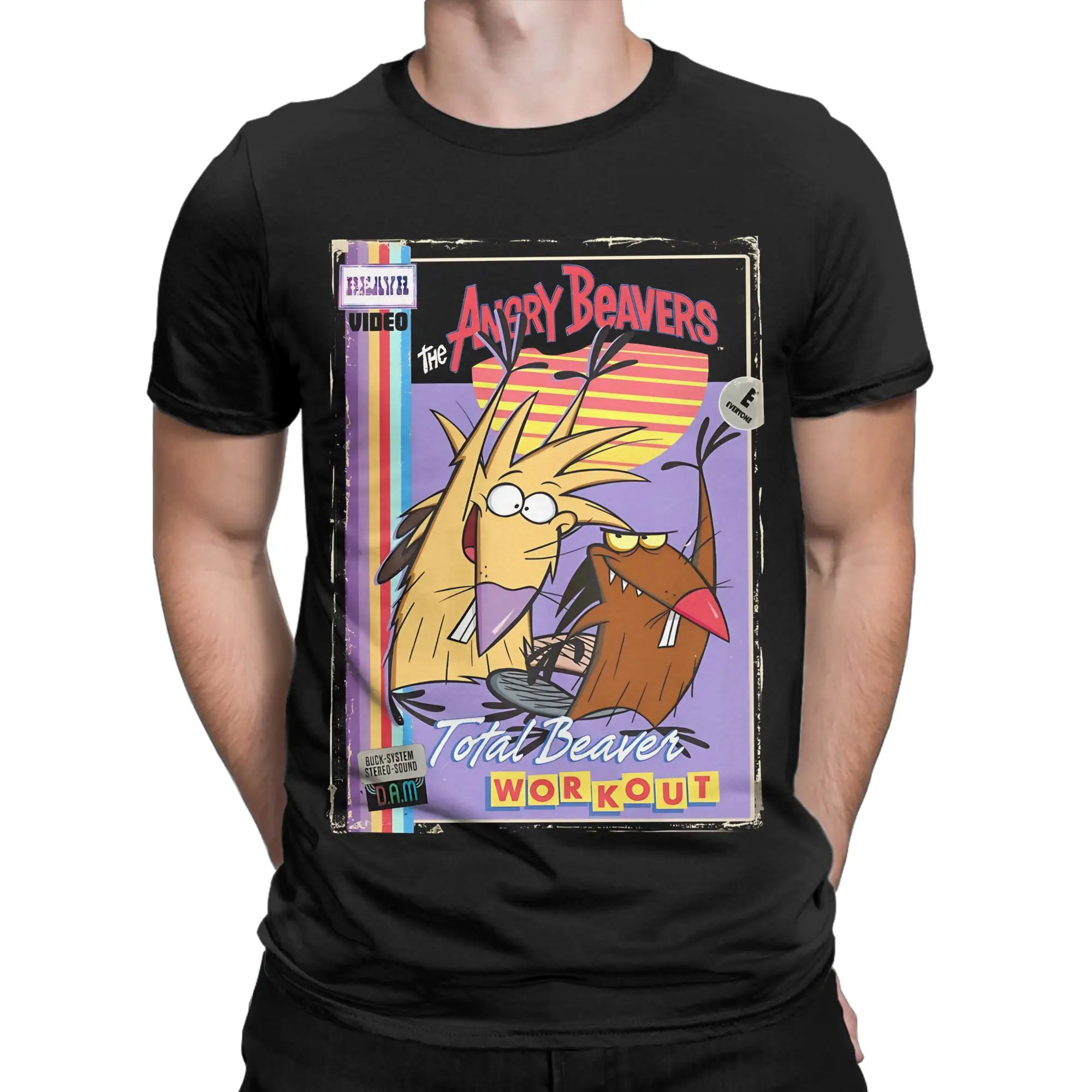 Angry Beavers Total Beaver Workout Retro Vintage Video Tape Novelty 100% Cotton T-Shirt The Angry Beavers Tees Tops For Men