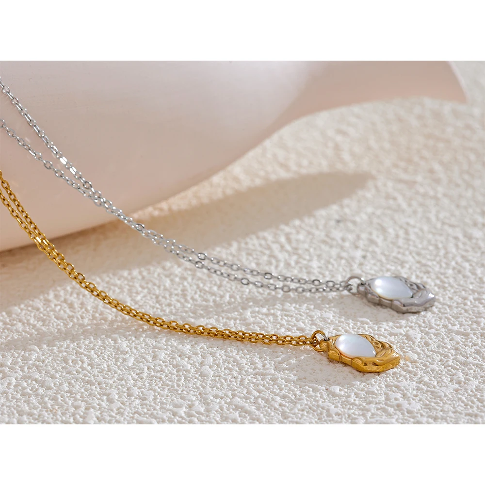 Yhpup Chic Natural Stone Cast Small Pendant Necklace 18K PVD Plated Stainless Steel High-Grade Unique Daily Collar Jewelry Gift