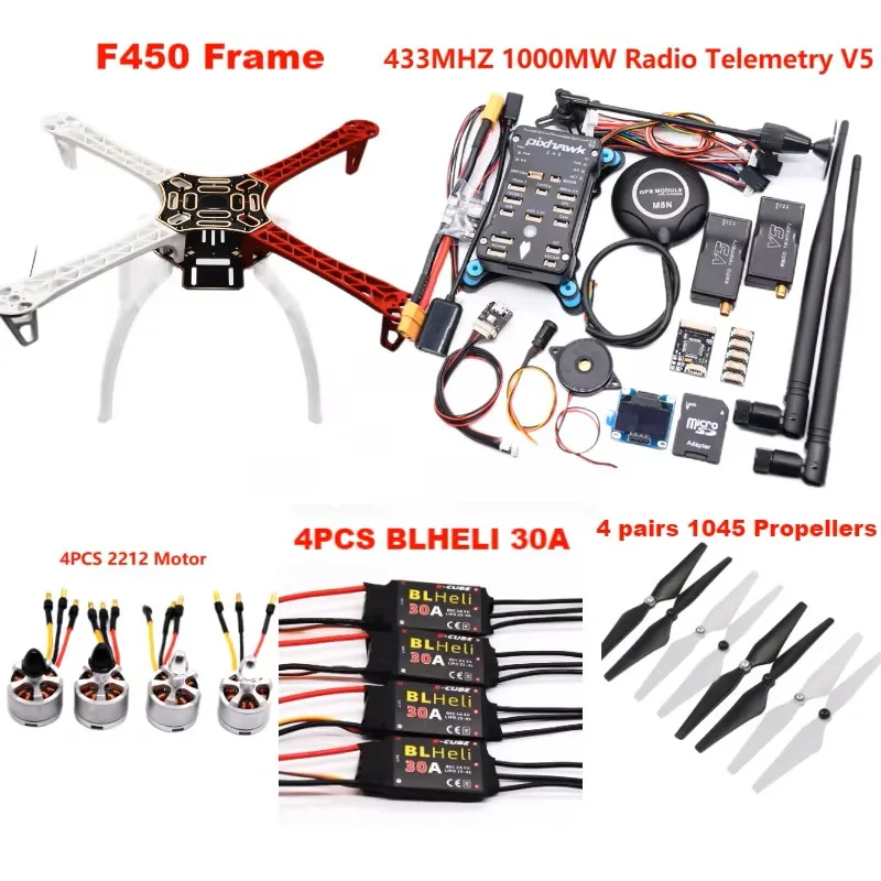 RCtoSky fibre de carbone 450 cadre PIXHAWK contrôle de vol copter quadrirotor BLHELI 30A 2212 moteur ESC module wifi avec train d'atterrissage