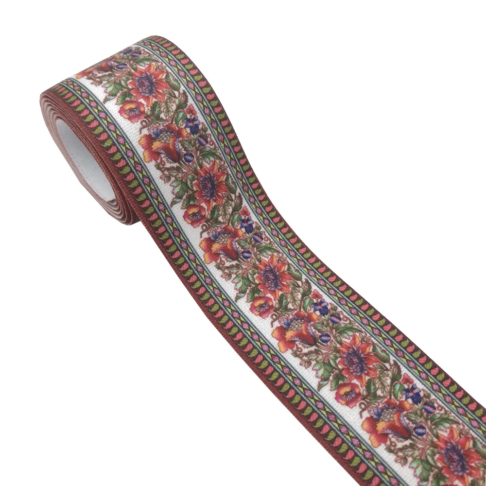 2/5/10 Meter/Lot 25mm 38mm Flowers Print Garment Waist Elastic Webbing DIY Apparel Band Bags Strap Sewing Accessories