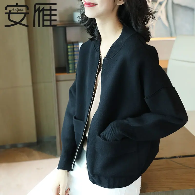 Black Coat Women's 2024 New Spring And Autumn Baseball Jacket Short Retro Loose Korean Trendy Jacket