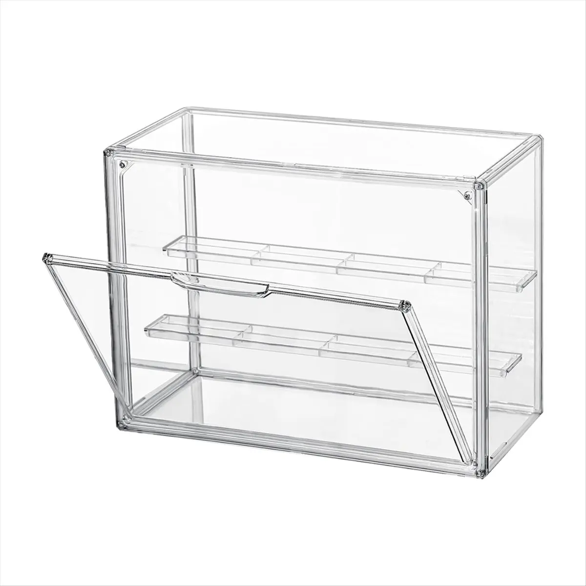 A78I Clear Acrylic Display Case 3 Tier Display Shelf, Stackable Protection Showcase with Magnetic Door for
