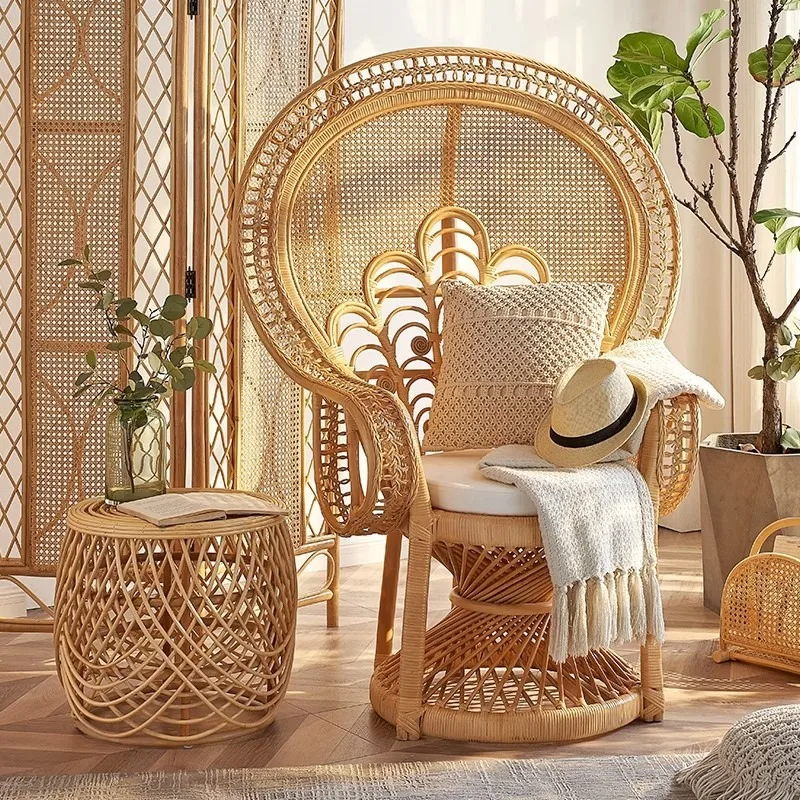 Outdoor rattan woven furniture, bedroom living room backrest chair, wedding photography props, homestay peacock chair,