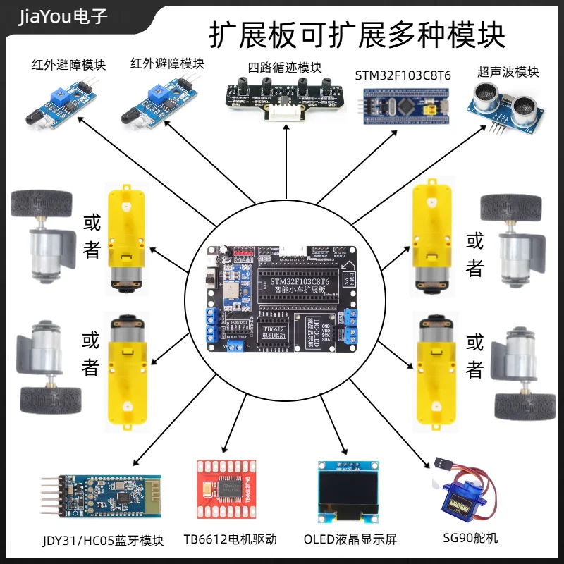 STM32 Intelligent Car Expansion Board, Tracking and Obstacle Avoidance Bluetooth Single-Chip Microcontroller Car Kit