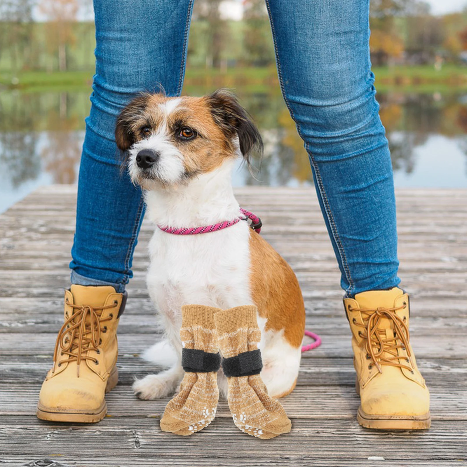 

4pcs Pet Dog Socks Anti Slipping Bottom Durable Cotton Material Protect Paws Hot Pavement Cold Weather Washable Puppy