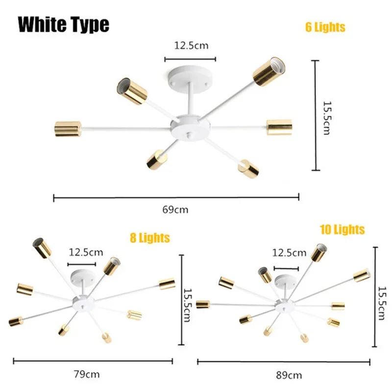 Retro Iron Chandelier Black/White 6/8/10 Sockets Lighting Vintage Spider Chandelier Modern Ceiling Lamp Light Fixture Lighting