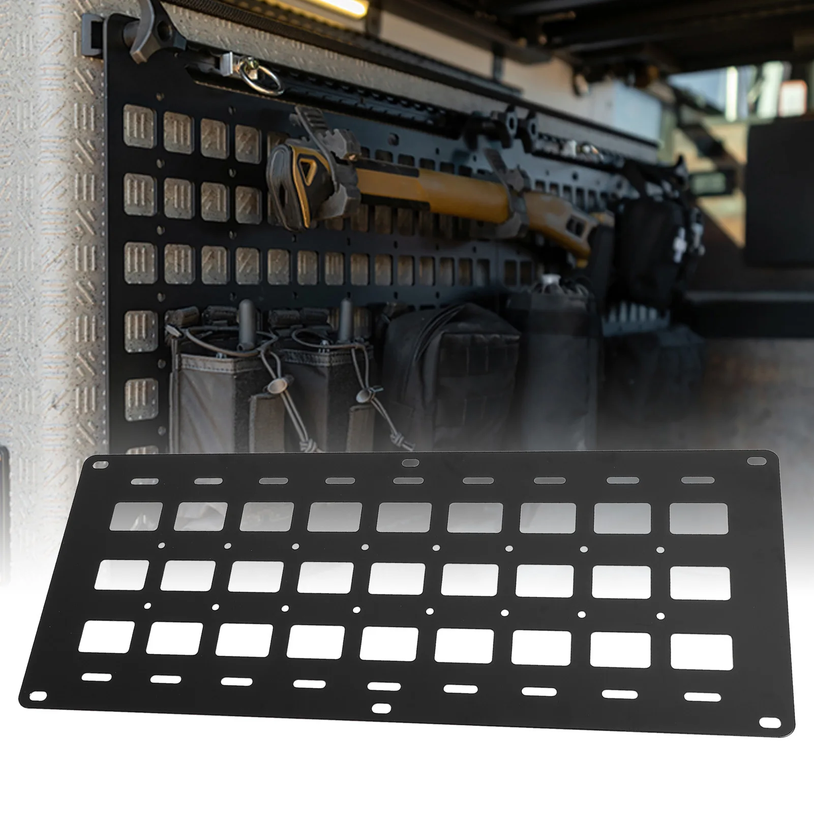 

810 X 340 X 2mm Truck Bed Molle Panel Multifunction with Fixing Base Stud L Rail Storage Panel Organizer Aluminum Alloy