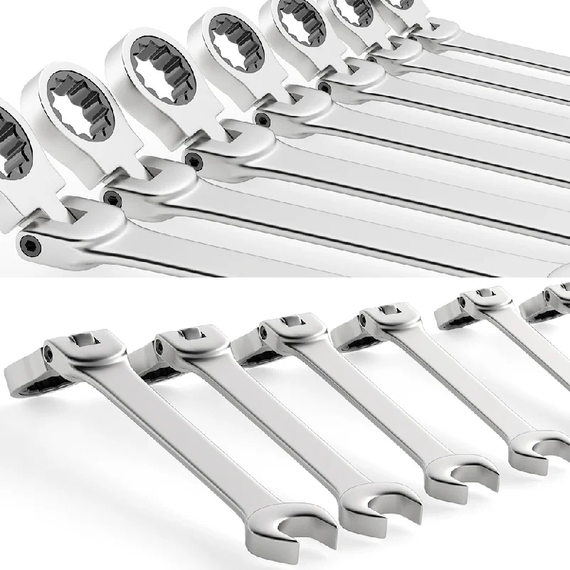 6-23mm Metric Flex Head Ratcheting Combination Wrench Set Chrome Vanadium Steel Spanner Portable Tool Bag for Daily Repair Use