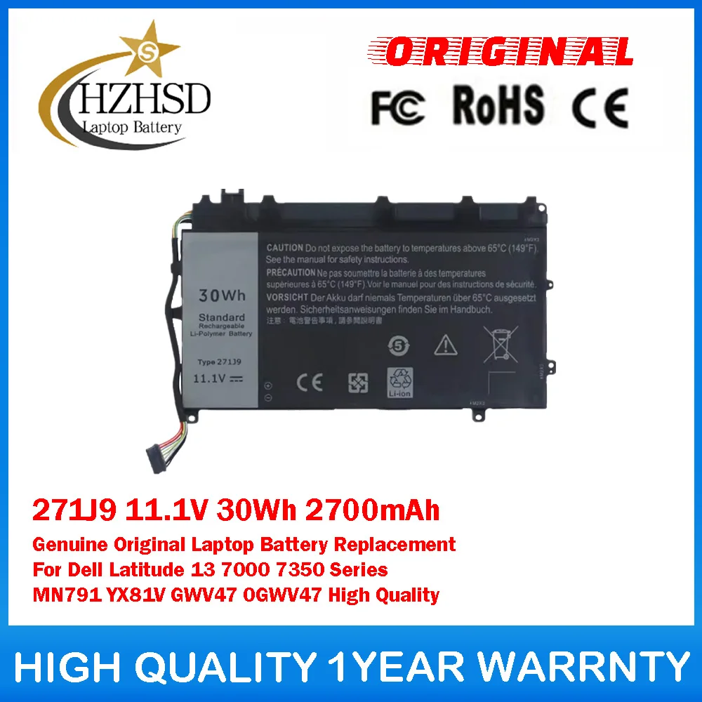271J9 11.1V 30Wh 2700mAh Genuine Original Laptop Battery Replacement For Dell Latitude 13 7000 7350 MN791 YX81V GWV47 0GWV47
