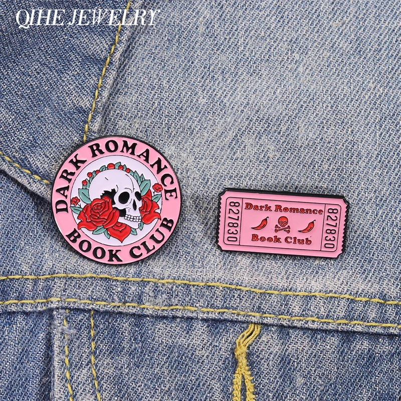 Dark Romance Book Club Enamel Pins Brooch Punk Skeleton Admission Ticket Brooches Lapel Clothes Badge Jewelry Gift for Friends
