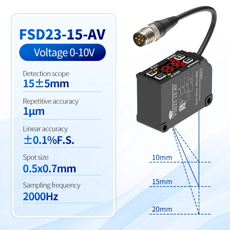 FSD23-15-AV LED digital screen Analog voltage 0-10V High precision 0.01mm laser displacement ranging sensor