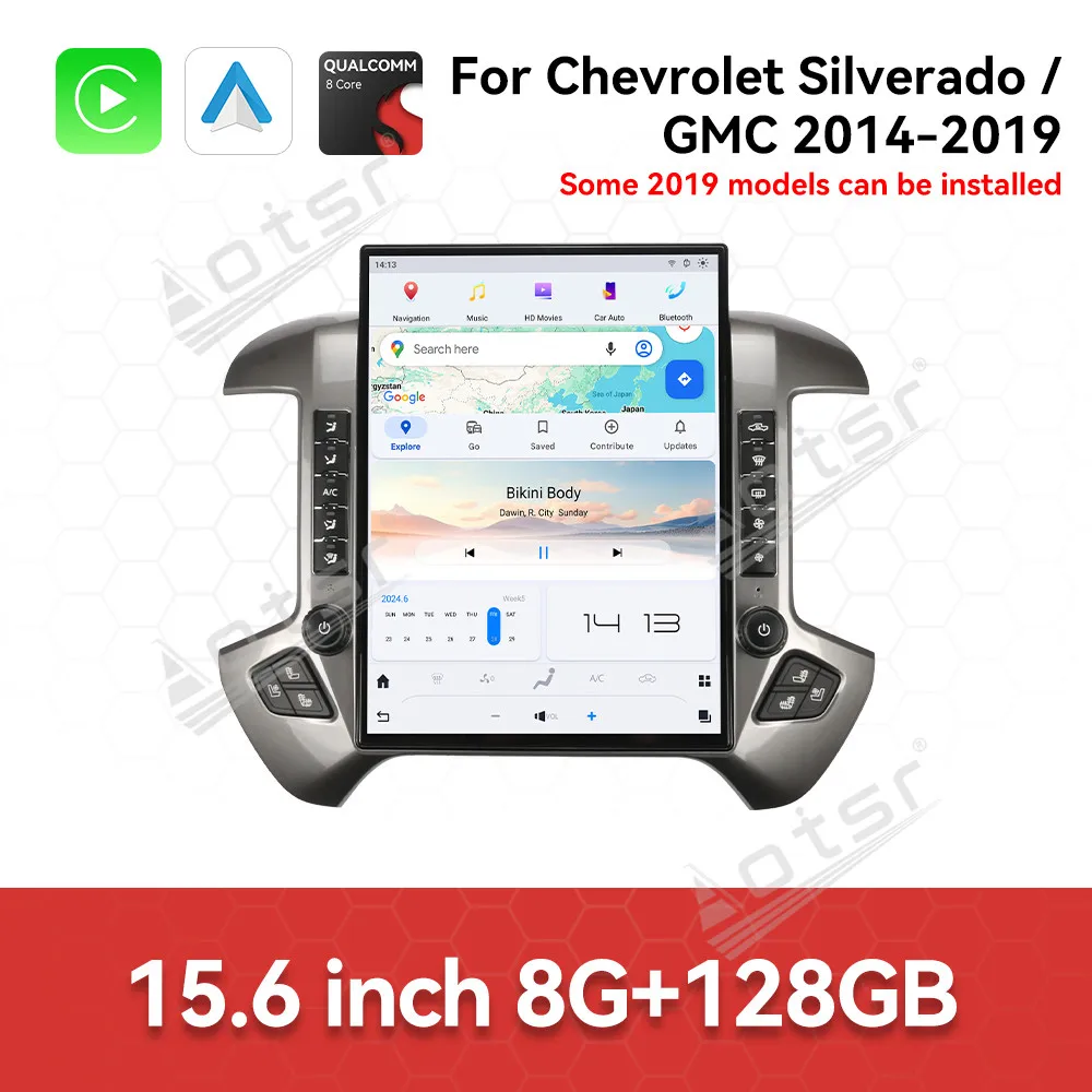 Qualcomm Multimedia Android Auto Carplay For Chevroler Silverado GMC 2014~2019 GPS Navigation Audio Car Radio Stereo Free Cam