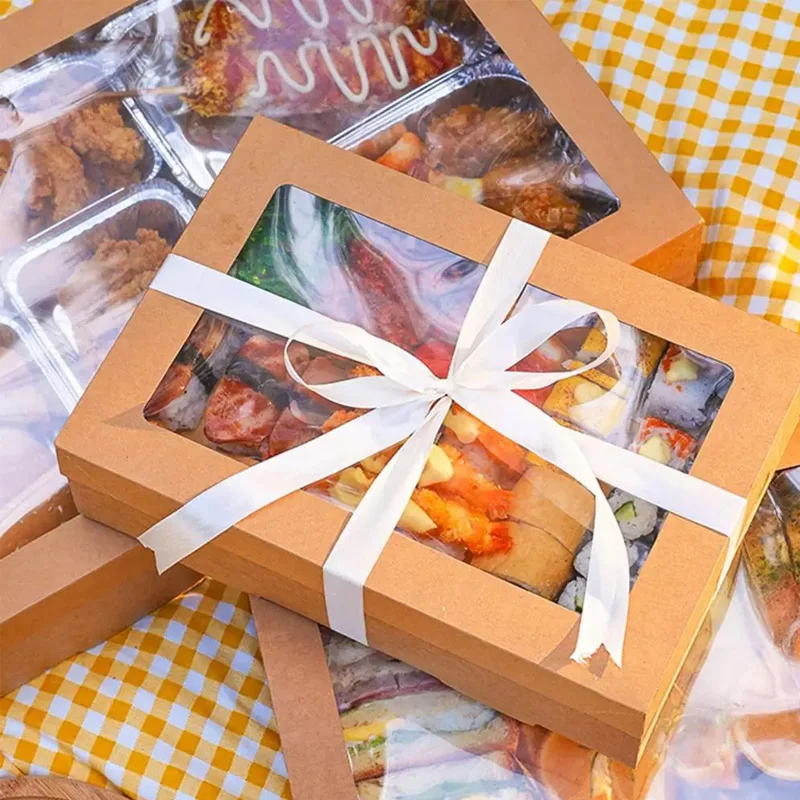 Disposable Kraft Paper Picnic Box Outdoor Picnic Camping Dessert Food Container Bread Pizza Packing Carton Afternoon Tea Boxes
